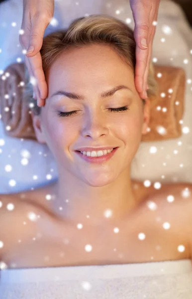 Close up of woman having face massage in spa salon