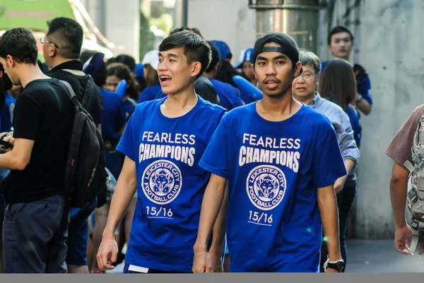 Leicester City Supporter waiting for Leicester City Team parade to celebrate First Championship of English Premiere League 2015-16