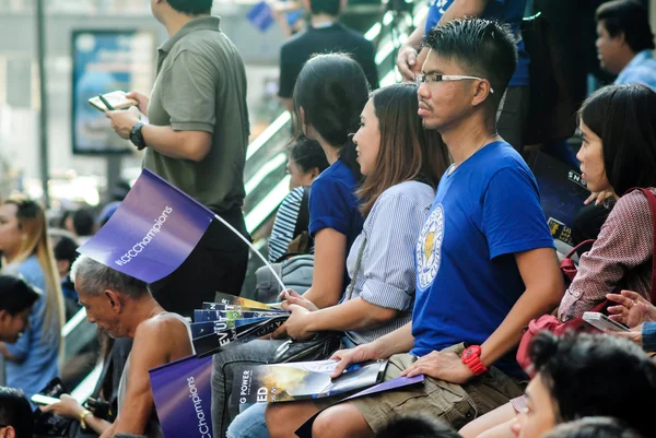 Leicester City Supporter waiting for Leicester City Team parade to celebrate First Championship of English Premiere League 2015-16