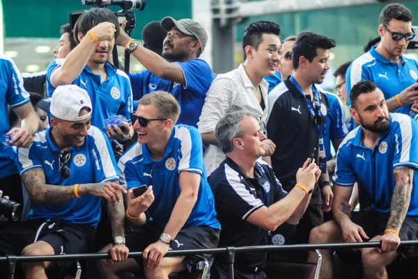 The victory parade of an English Football Club Leicester City, the champion of the 2015 - 2016 English Premier League, is held in Bangkok, Thailand