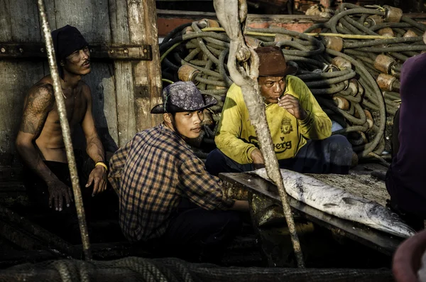 CHONBURI, THAILAND - MAR 4 : Unidentified worker rest in fisher
