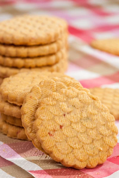 Round cookies on a table