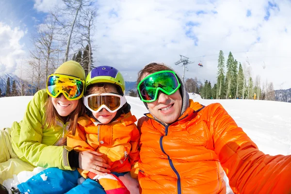 Family selfie on ski resort