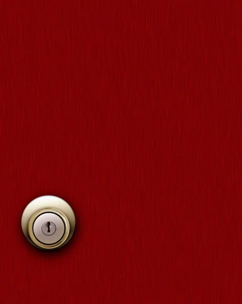 Red wooden door and knob