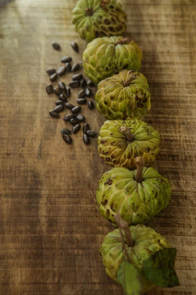 Top View of Row from Unbroken Sugar-apple Fruits