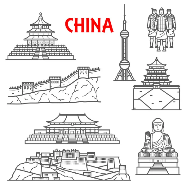 Tourist attractions of China icon, thin line style