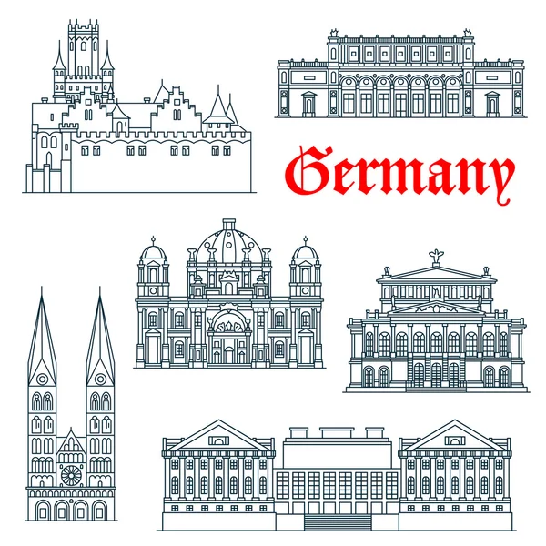 German architectural landmarks icon in thin lines