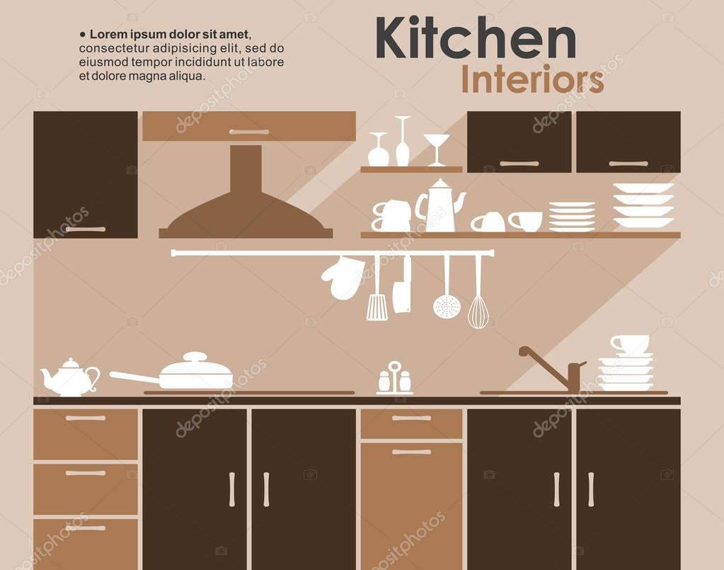 Kök interiör i platt infographic stil — stock vektor © seamartini ...