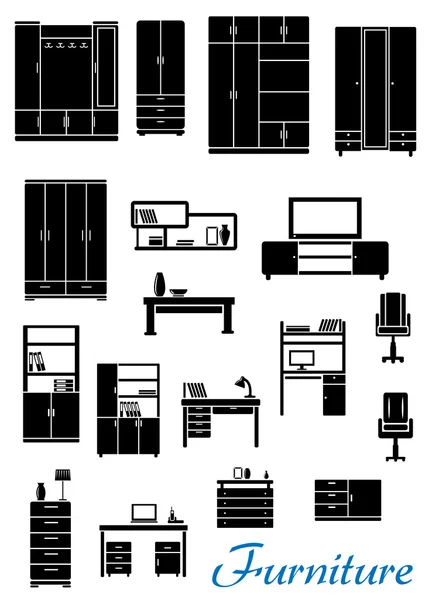 Black wooden furniture flat icons