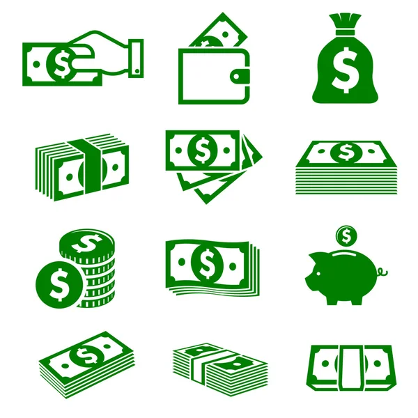 Green paper money and coins icons