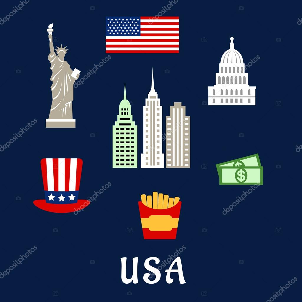 Estados Unidos da América famoso arquitetura e cultura símbolos