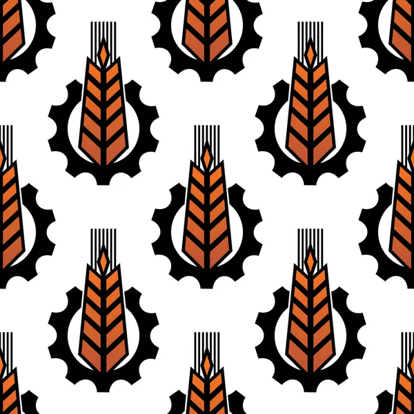 Seamless pattern of wheat with gear wheels