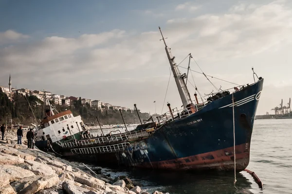 Old Ship Washed Ashore in Bosphorus