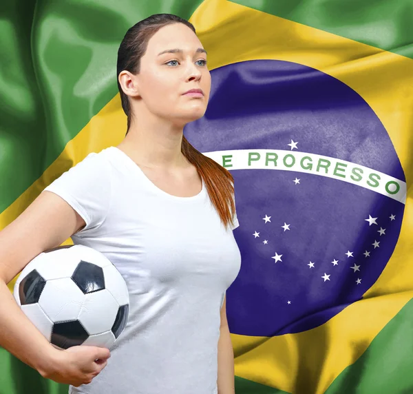 Proud woman football fan of Brazil