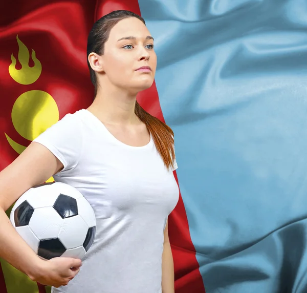 Proud woman football fan of Mongolia