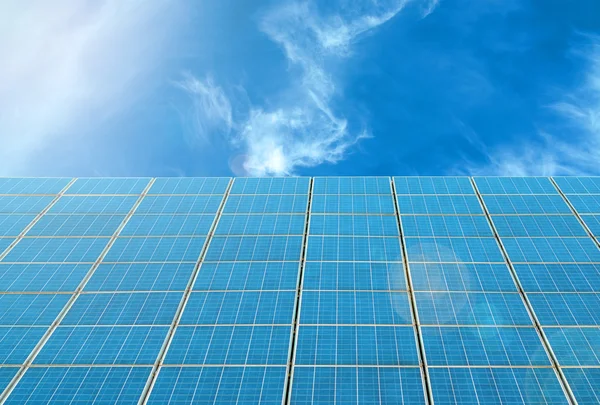 Solar panels against blue sky and sunny day