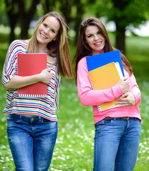 Happy students in summer park