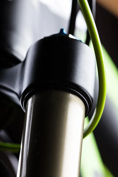 Close-up of a green mountain bike