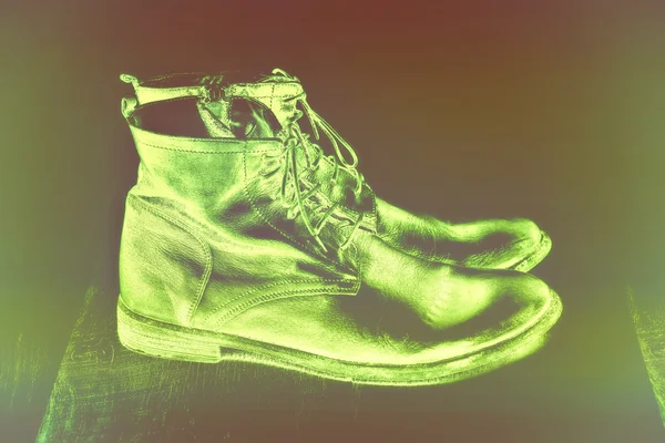 Mysterious shoes green. Art processing photos
