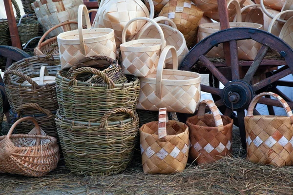 Wicker baskets sells at a street market