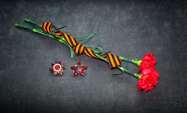 Carnation flowers, George Ribbon, Order of the Red Star. May 9 Victory Day