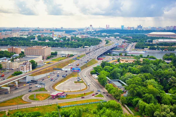 MOSCOW, RUSSIA - JUNE 9, 2014: view of Moscow from a height. Third Ring Road, Moscow River. Cars driving on the highway