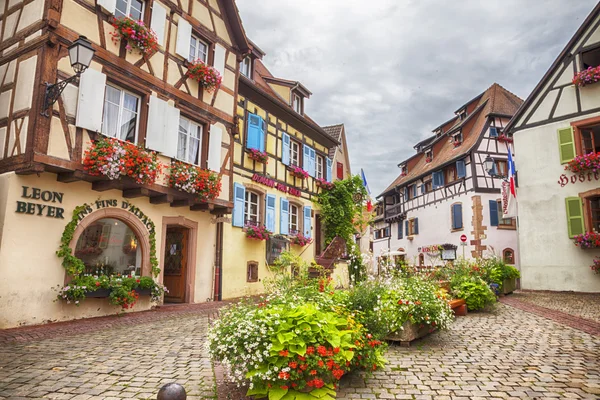 Town square in Alsace village Eguisheim in Strasbourg region