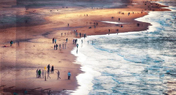 Multiple exposure of people on North sea beach