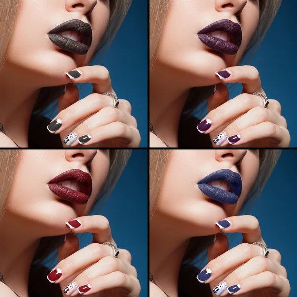Collage of Close-up shot of woman lips with colorful lipstick