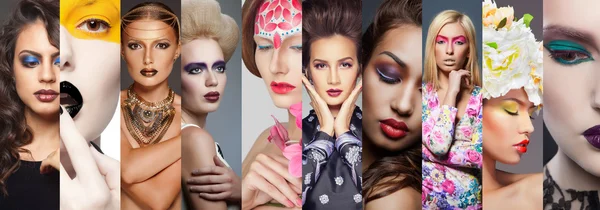 Beauty collage. Faces of women. Fashion photo