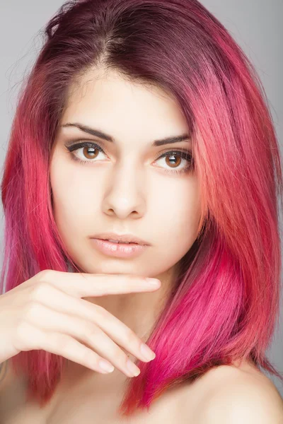Beauty Fashion Model Girl with Pink Hair. Colourful Hair.
