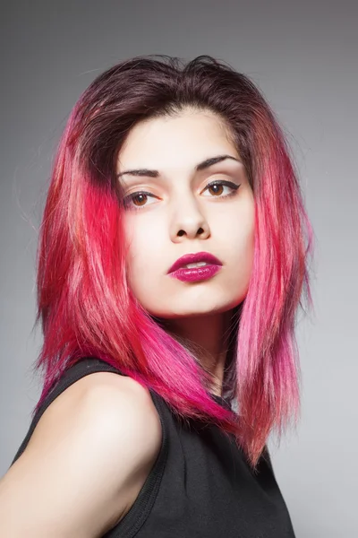 Beauty Fashion Model Girl with Pink Hair. Colourful Hair.