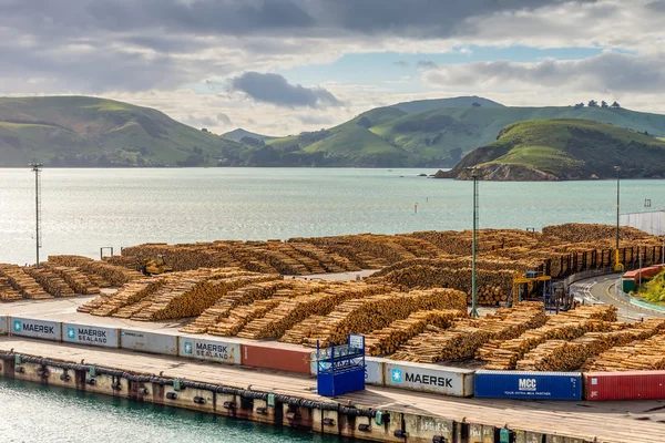 Timber yard - Port Chalmers, New Zealand with timber export