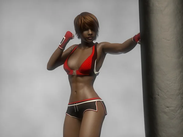 Boxer girl with punching bag