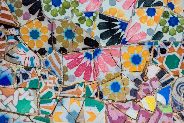 Ceramic mosaics in Park Guell by Antoni Gaudi