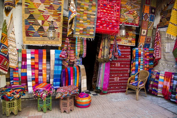 Colorful fabrics on the Agadir market in Morocco