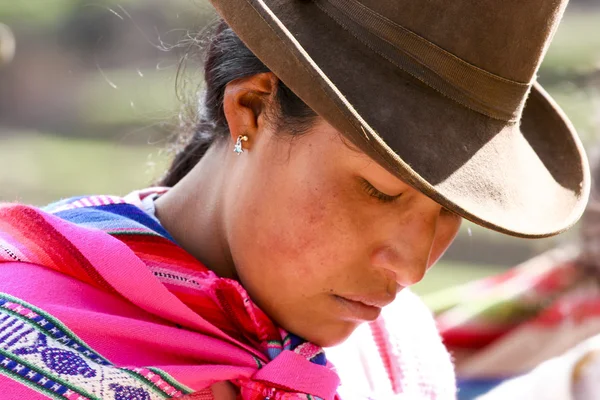 Unidentified woman at Inca citadel