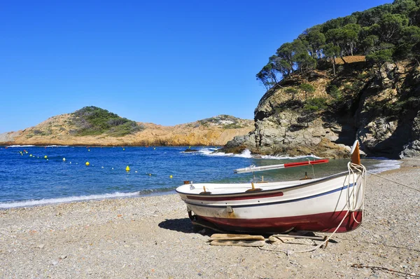 Old fishing boat in Sa Tuna beach in Begur, Spain