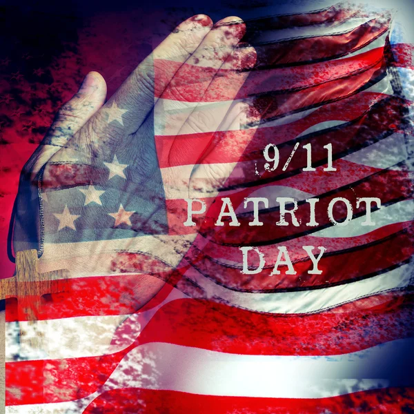 Text 9/11 Patriot Day and flag of the United States of America