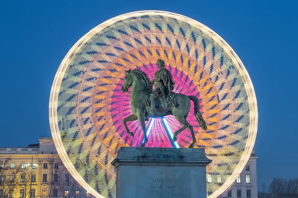 Place Bellecour statue of King Louis XIV by night