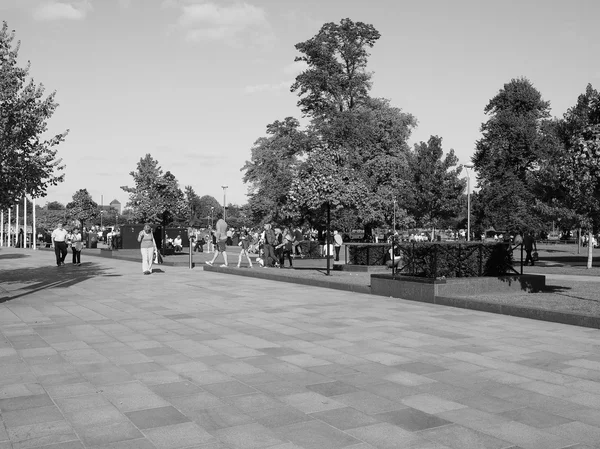 Tourists visiting Stratford upon Avon in black and white