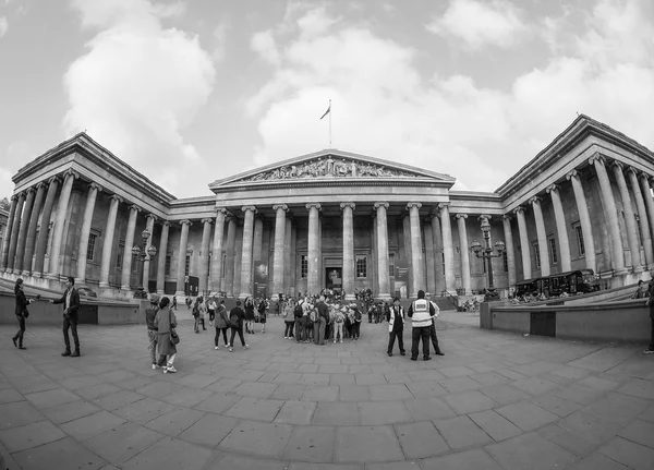 Tourists at British Museum in London in black and white