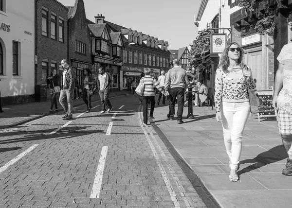Tourists visiting Stratford upon Avon in black and white