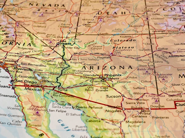 Map of the Arizona state with selective focus