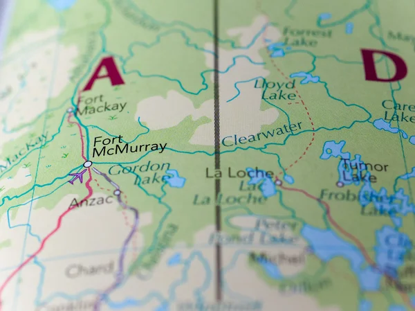 Canada map detail with selective focus on Fort McMurray