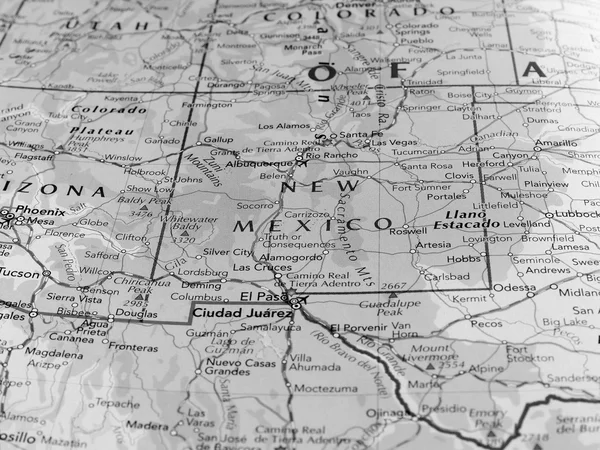 New Mexico map of the state with selective focus black and white