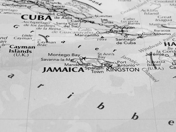 Map of Jamaica with selective focus black and white
