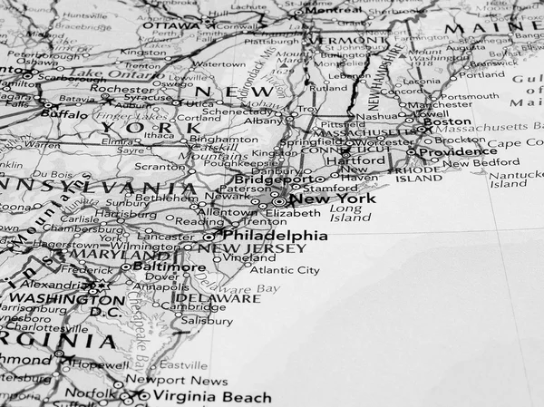 New York map detail with selective focus black and white