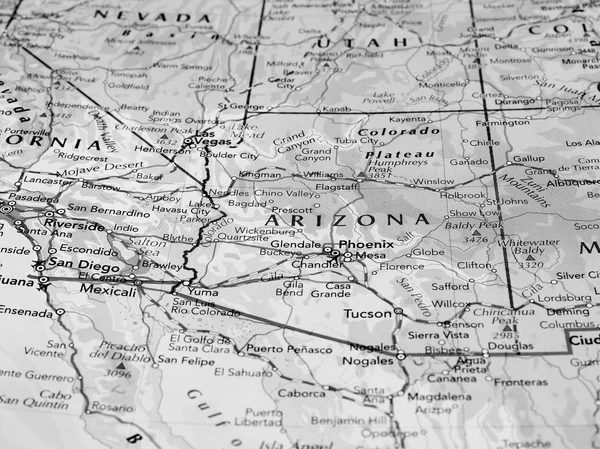 Map of the Arizona state with selective focus black and white