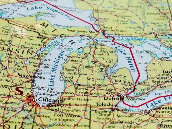 Map of the Michigan state with selective focus